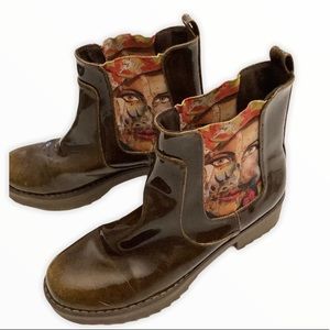 Green Life Ankle Rain Brown Abstract Boots 36